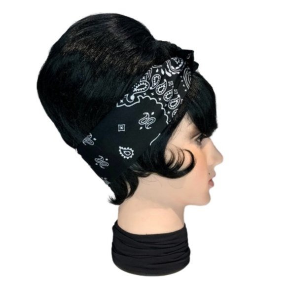 Black Paisley Rockabilly Bandana Tie Headband - Picture 5 of 13